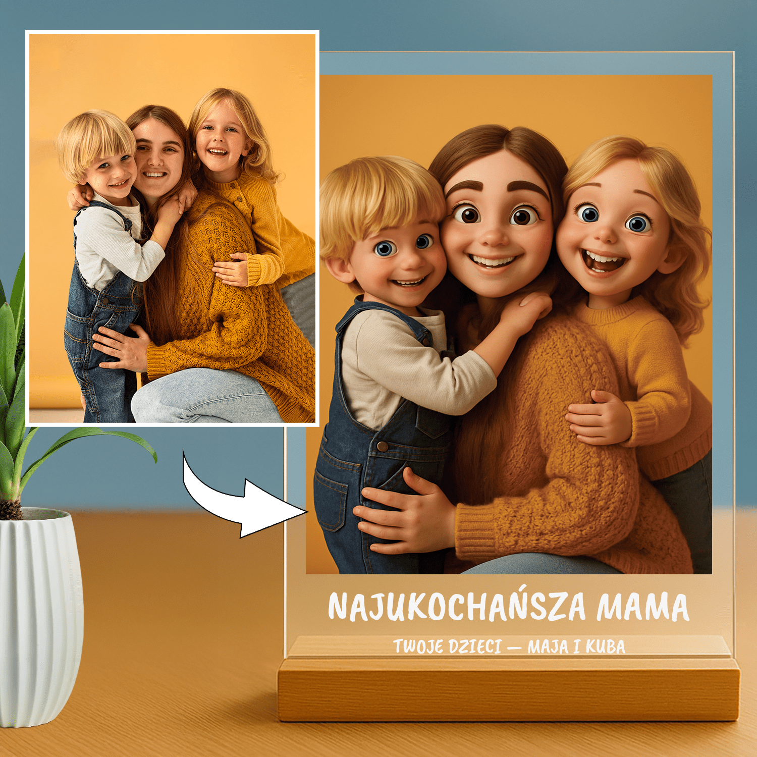 Twoje rodzinne zdjęcie w bajkowym stylu – Wydruk na szkle akrylowym dla mamy - Emmygift.pl