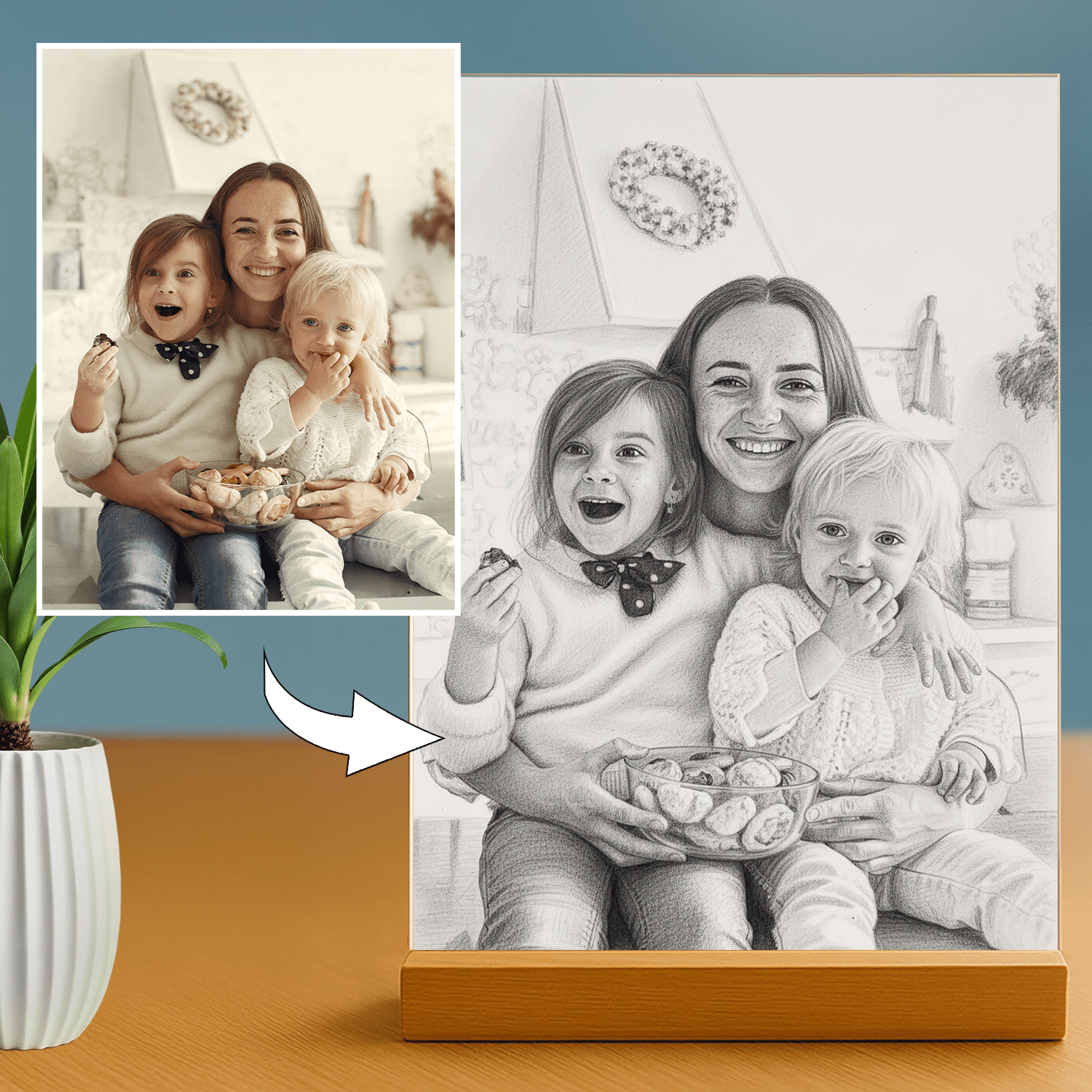 Twoje zdjęcie jako stylowy szkic – Wydruk na szkle akrylowym z artystyczną duszą - Emmygift.pl