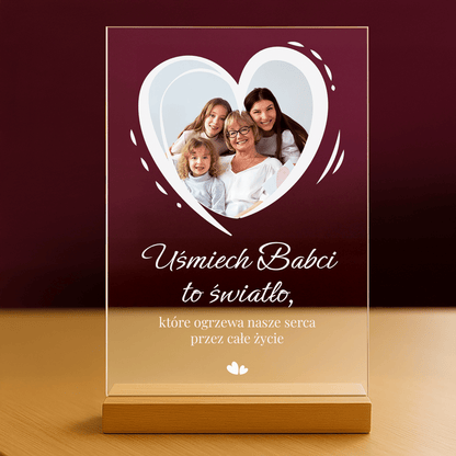 Uśmiech babci - personalizowany druk na szkle dla babci - Emmygift.pl
