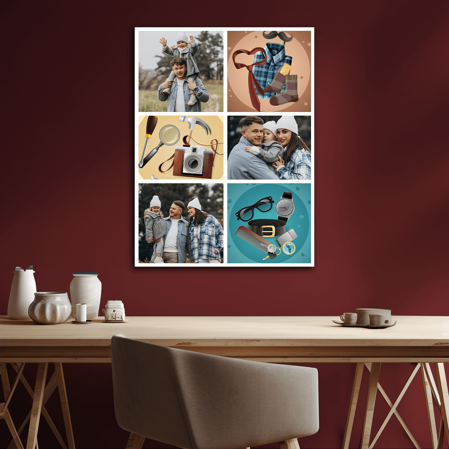 Kolaż 3 zdjęć z tatą - personalizowany druk na płótnie - Emmygift.pl