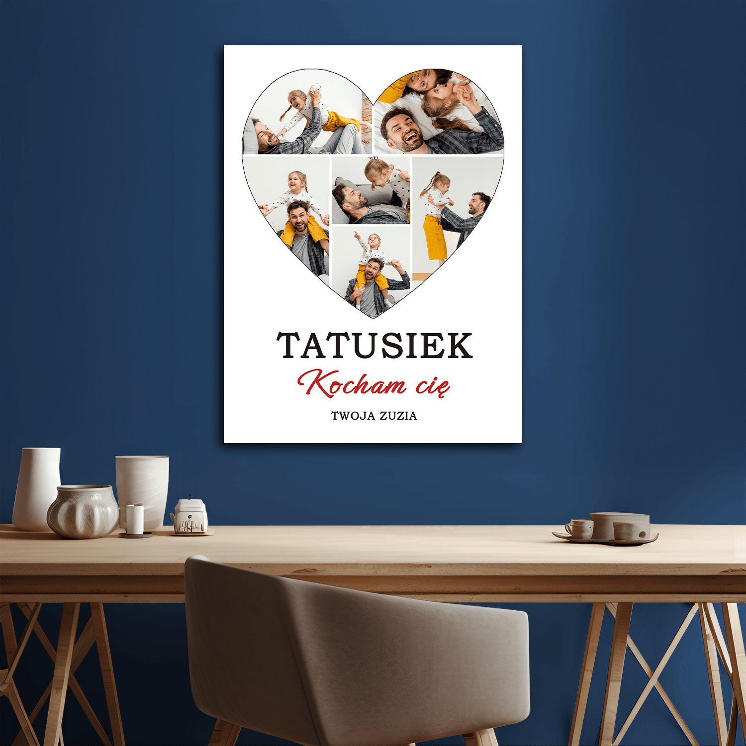 Kolaż serce + tekst - personalizowany druk na płótnie - Emmygift.pl