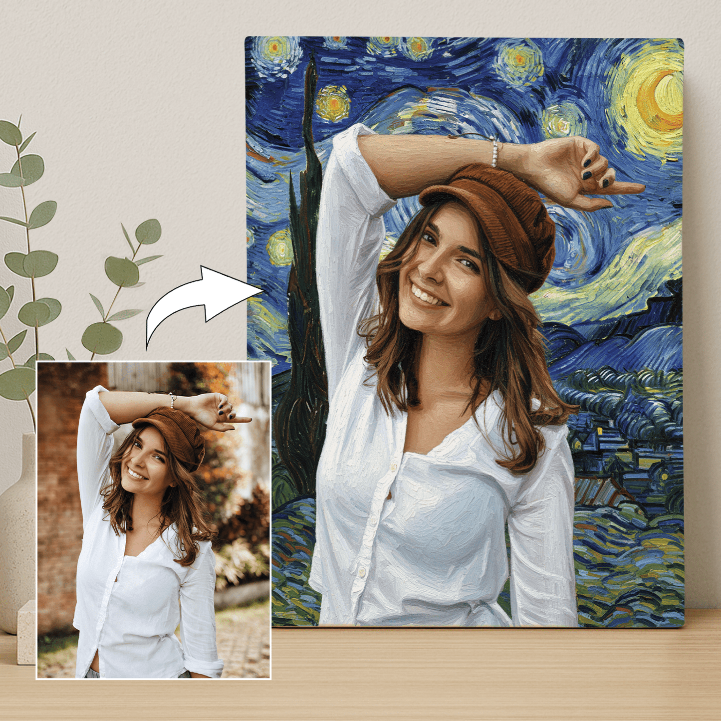 W stylu obrazów Van Gogh - portret na płótnie dla dziewczyny - Emmygift.pl