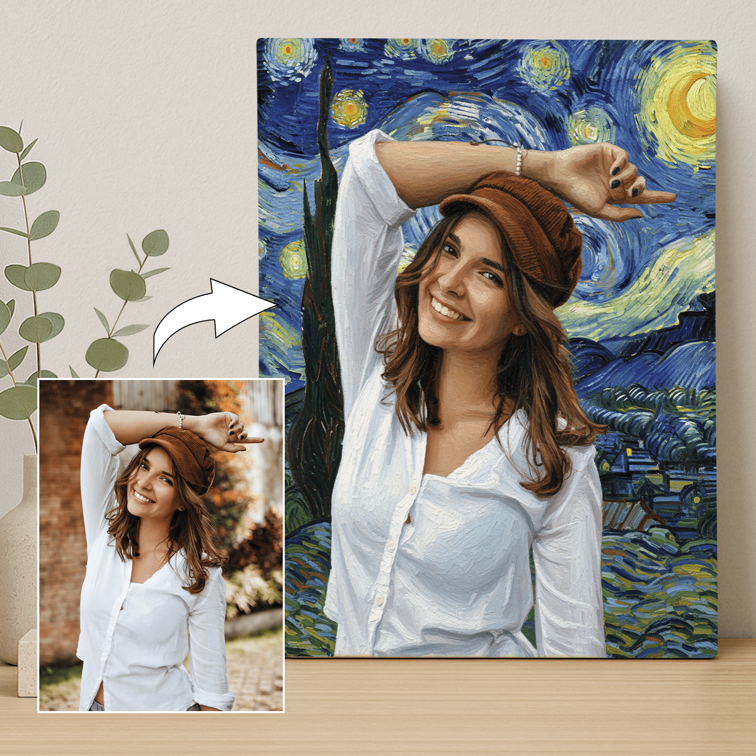 W stylu obrazów Van Gogh - portret na płótnie dla dziewczyny - Emmygift.pl