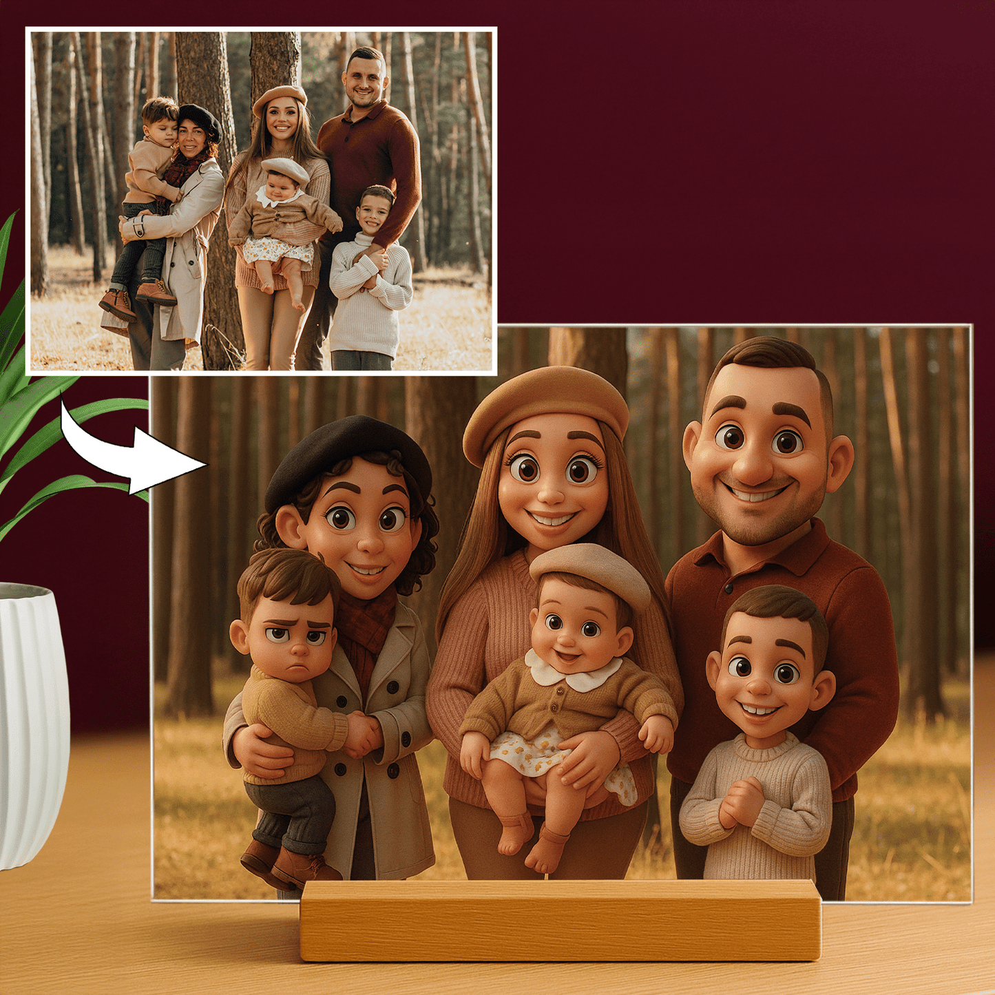 Wasza rodzina w bajkowym stylu - portret na szkle akrylowym dla rodziców - Emmygift.pl