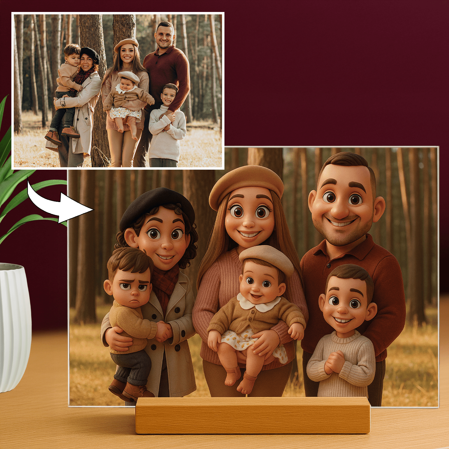 Wasza rodzina w bajkowym stylu - portret na szkle akrylowym dla rodziców - Emmygift.pl