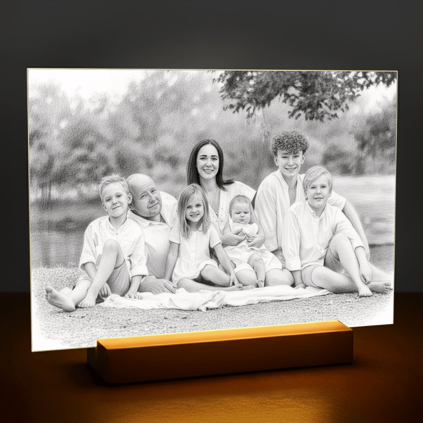 Wasza Rodzina w ołówkowym stylu - portret na szkle akrylowym dla rodziców - Emmygift.pl