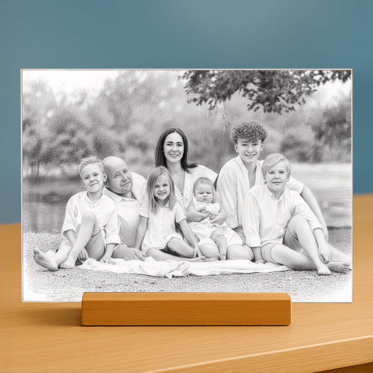 Wasza Rodzina w ołówkowym stylu - portret na szkle akrylowym dla rodziców - Emmygift.pl