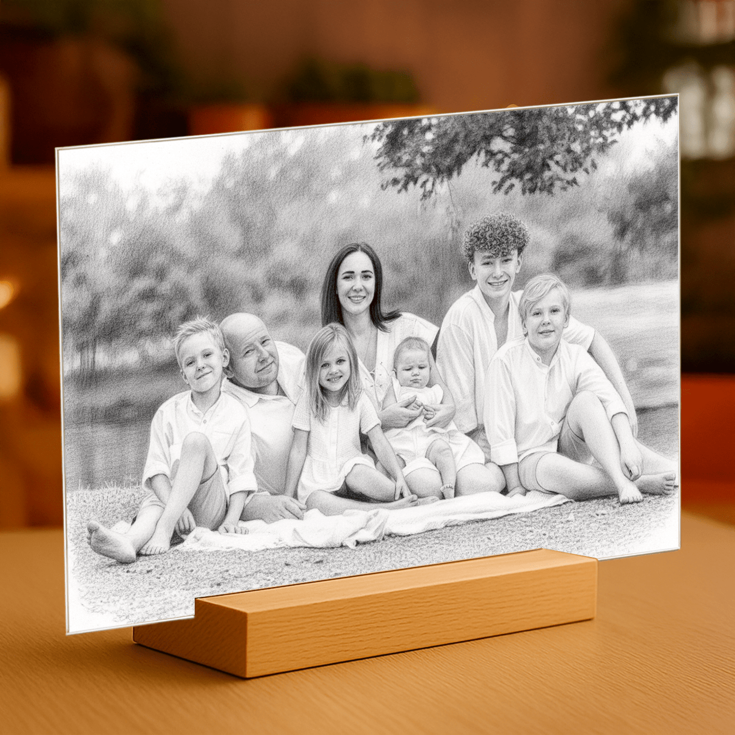 Wasza Rodzina w ołówkowym stylu - portret na szkle akrylowym dla rodziców - Emmygift.pl