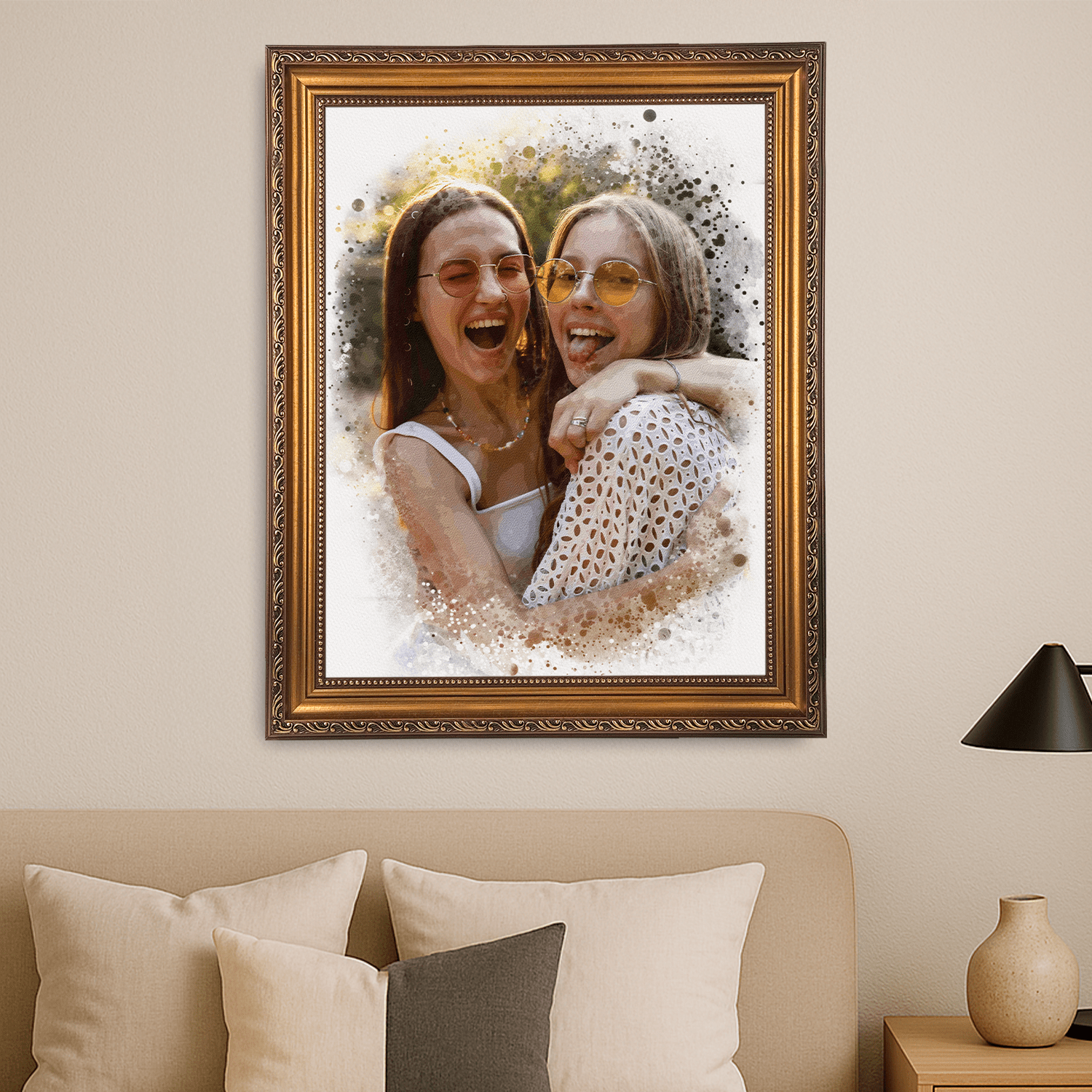 Watercolor Friends - portret na płótnie dla przyjaciółki - Emmygift.pl