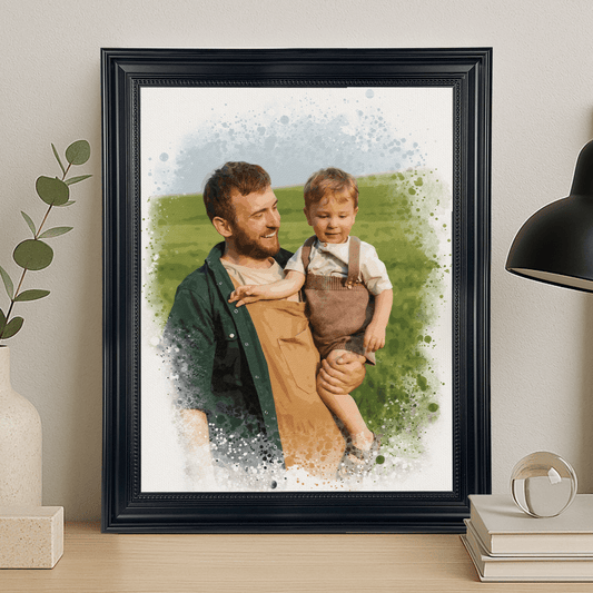 Watercolor tata z synem - portret na płótnie dla taty - Emmygift.pl