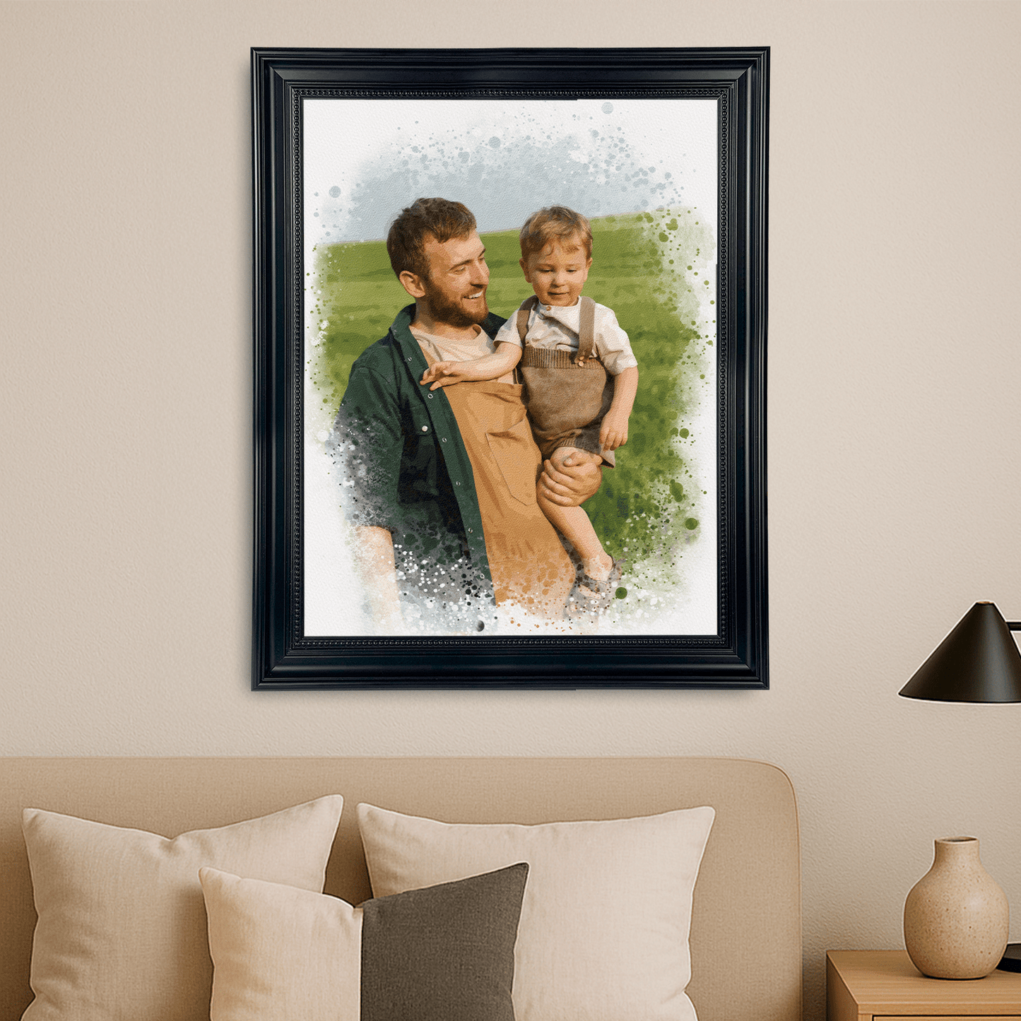 Watercolor tata z synem - portret na płótnie dla taty - Emmygift.pl