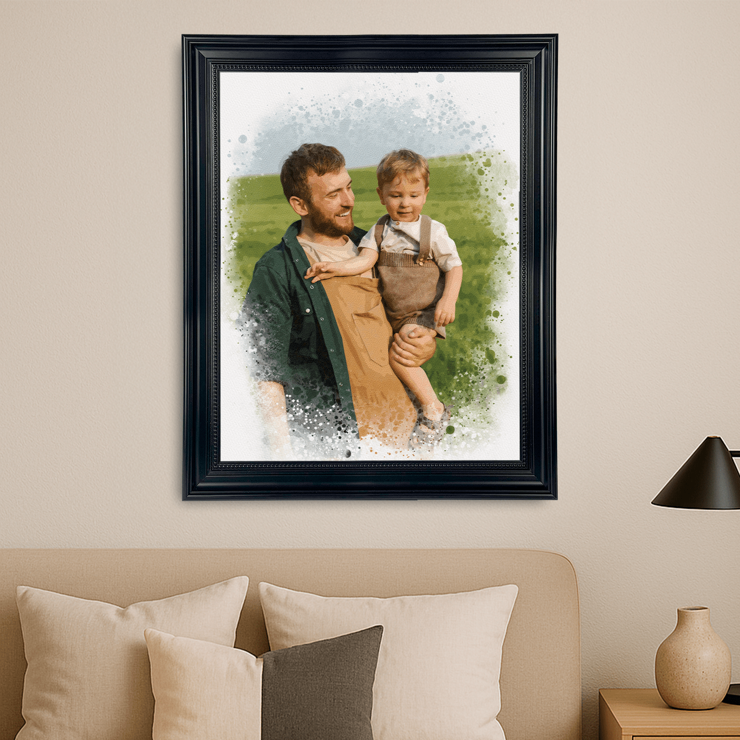 Watercolor tata z synem - portret na płótnie dla taty - Emmygift.pl