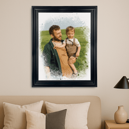 Watercolor tata z synem - portret na płótnie dla taty - Emmygift.pl