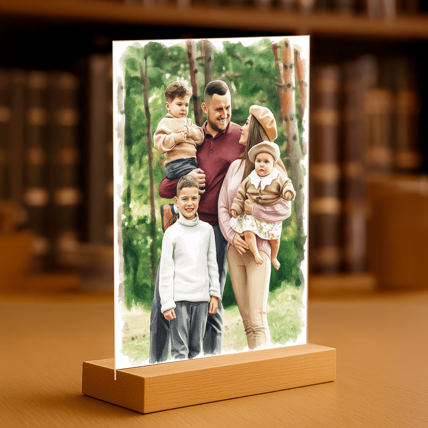 Wspomnienia rodziny w stylu akwareli - portret na szkle akrylowym dla rodziców - Emmygift.pl