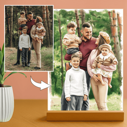 Wspomnienia rodziny w stylu akwareli - portret na szkle akrylowym dla rodziców - Emmygift.pl