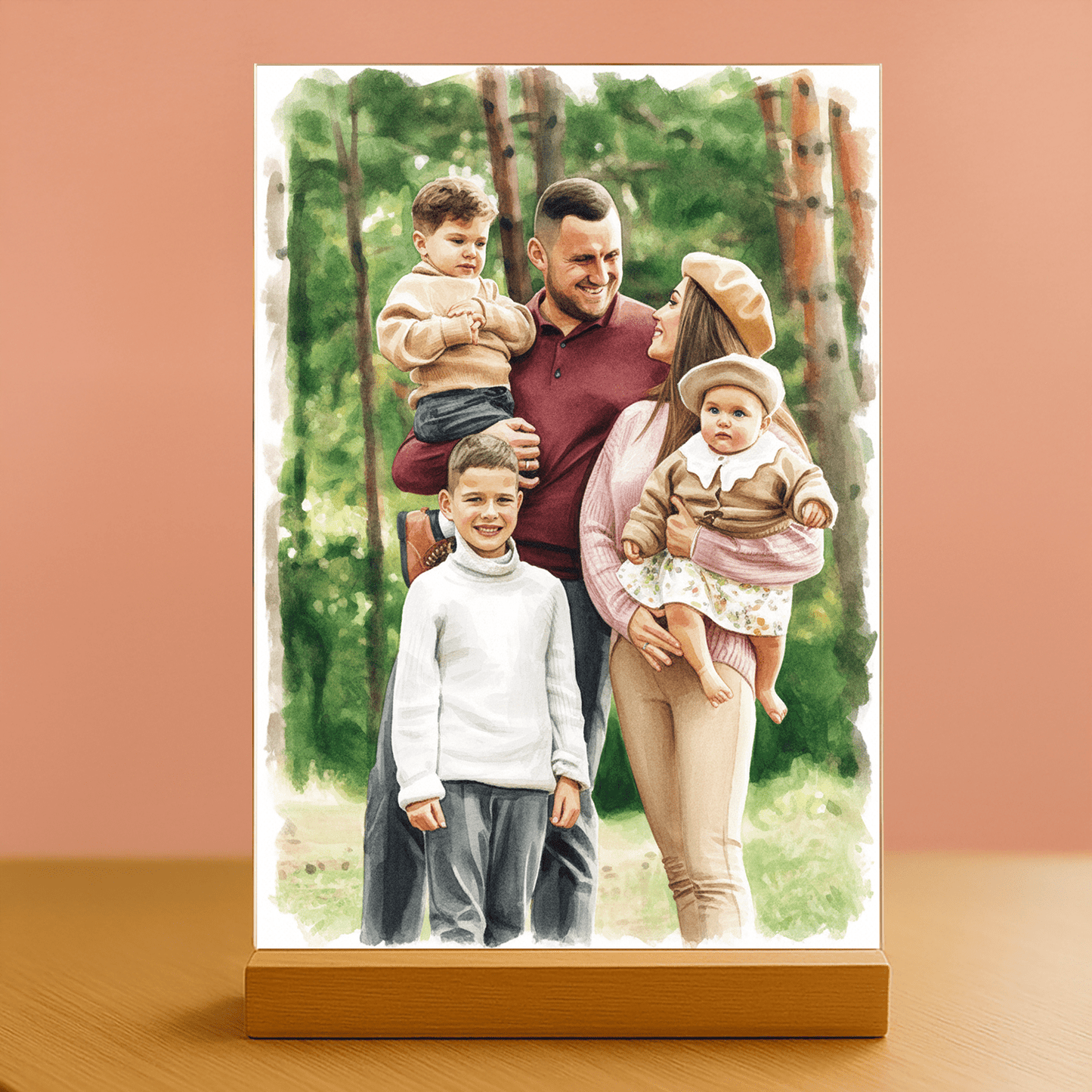 Wspomnienia rodziny w stylu akwareli - portret na szkle akrylowym dla rodziców - Emmygift.pl