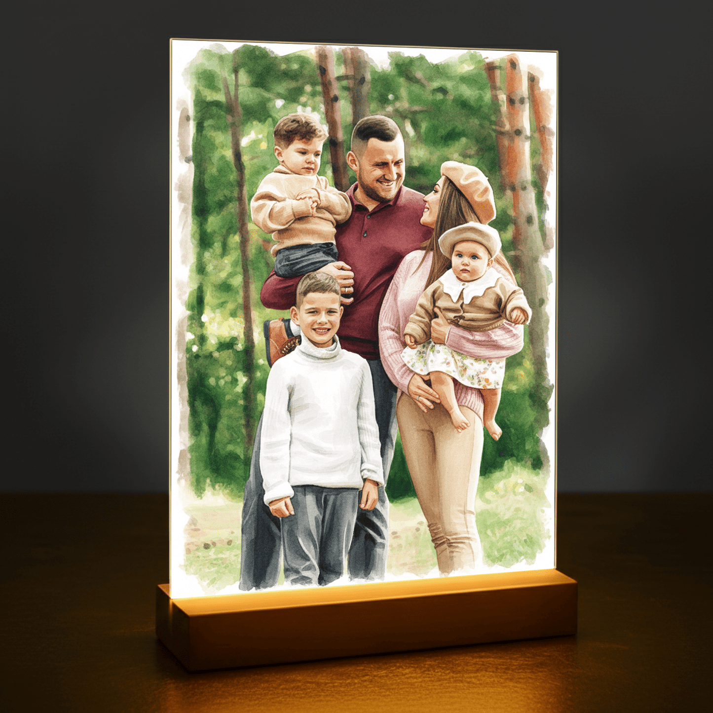 Wspomnienia rodziny w stylu akwareli - portret na szkle akrylowym dla rodziców - Emmygift.pl