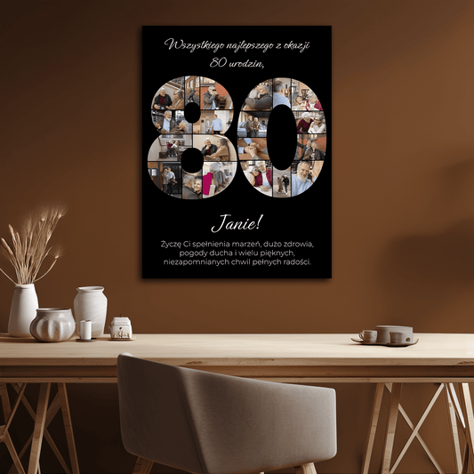 Wszystkiego najlepszego na 80 urodziny - kolaż na płótnie dla niego - Emmygift.pl