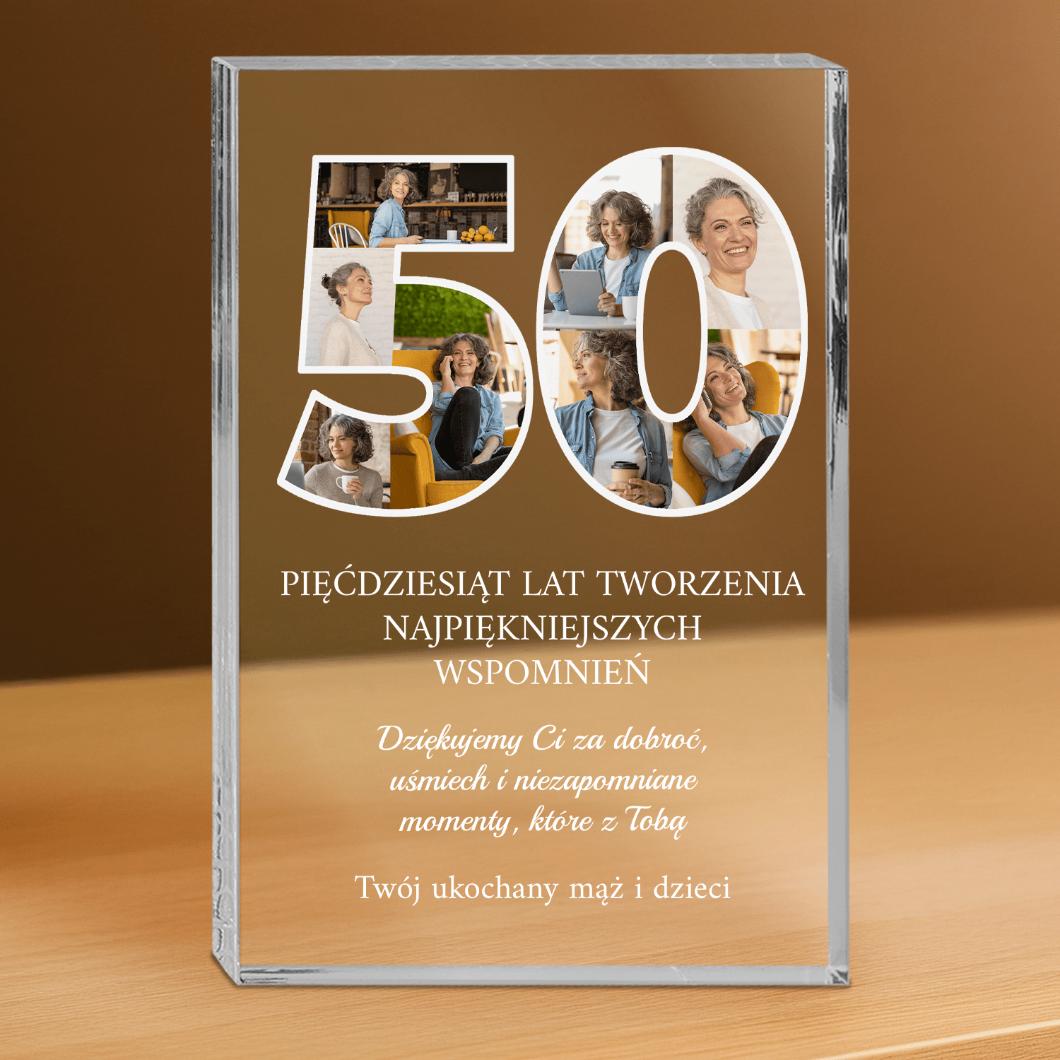 Z okazji 50 urodzin - personalizowany druk na grubym szkle dla żony - Emmygift.pl