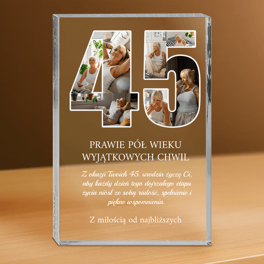 Z okazji Twoich 45 urodzin - personalizowany druk na grubym szkle dla kobiety - Emmygift.pl
