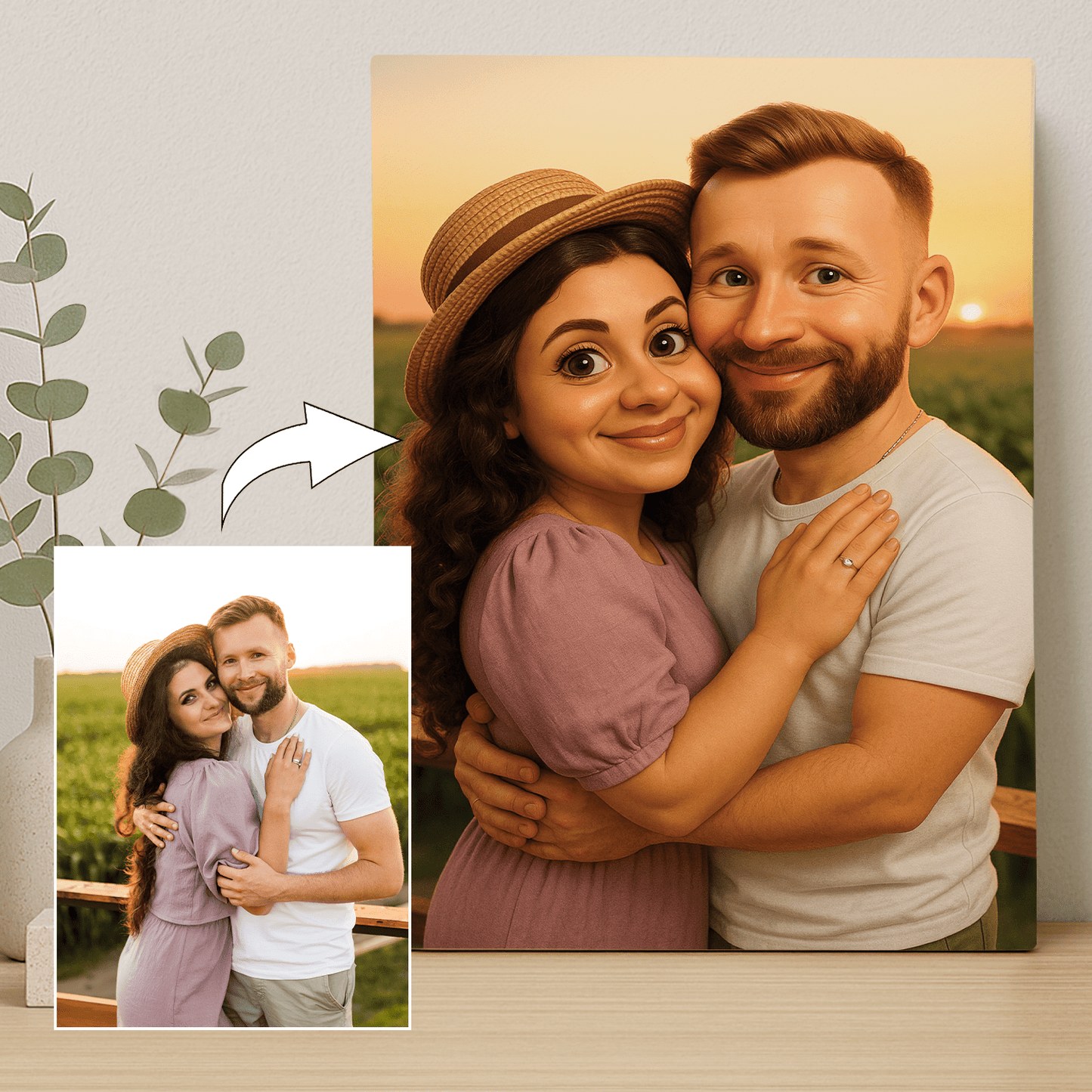 Zakochana para jak z bajki - portret na płótnie dla pary - Emmygift.pl