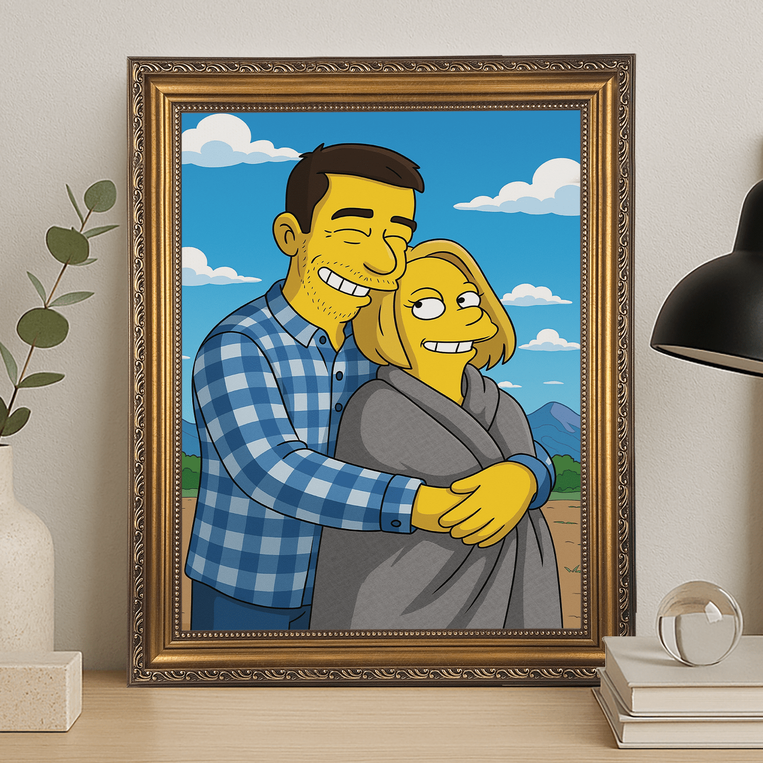 Zakochana para jak z Simpsonów - portret na płótnie dla pary - Emmygift.pl