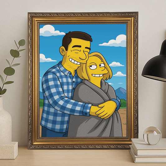 Zakochana para jak z Simpsonów - portret na płótnie dla pary - Emmygift.pl