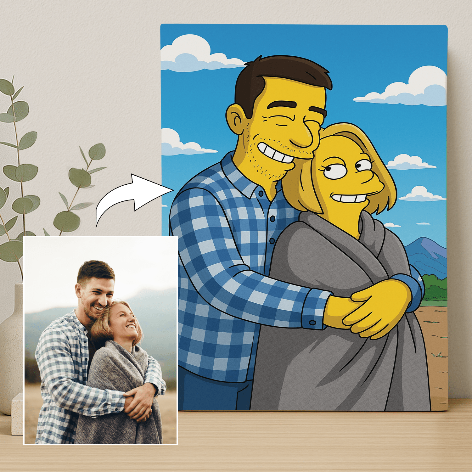 Zakochana para jak z Simpsonów - portret na płótnie dla pary - Emmygift.pl