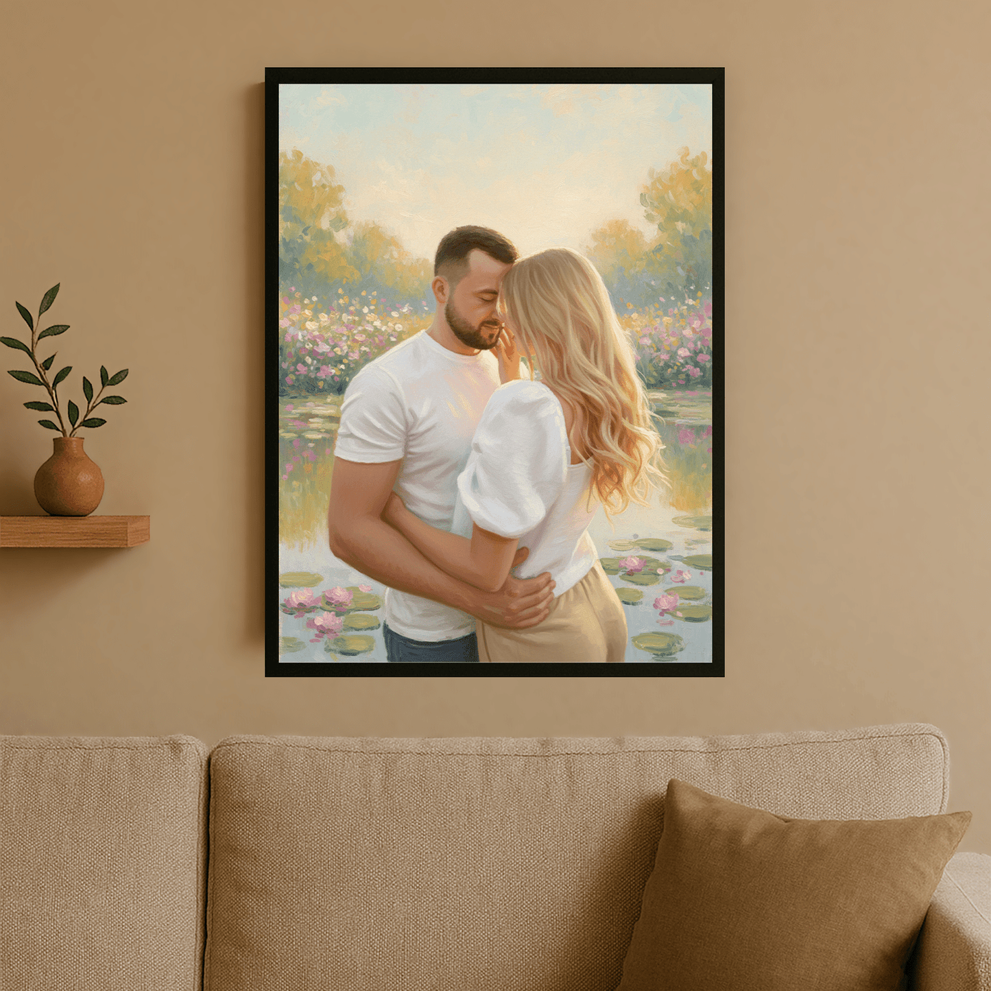 Zakochana para nad stawem - portret na plakacie dla pary - Emmygift.pl
