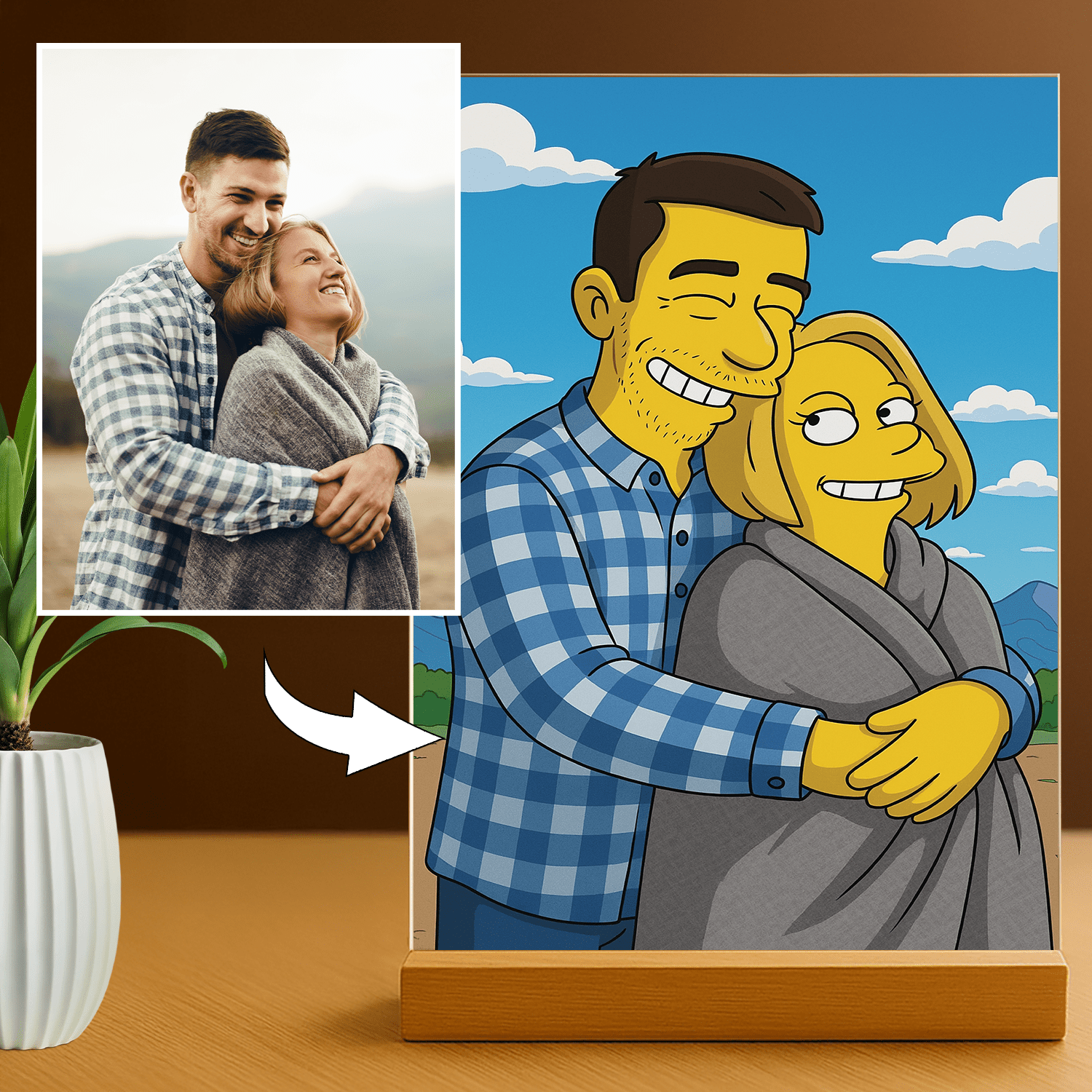 Zakochana para styl amerykańskiej kreskówki - portret na szkle dla pary - Emmygift.pl