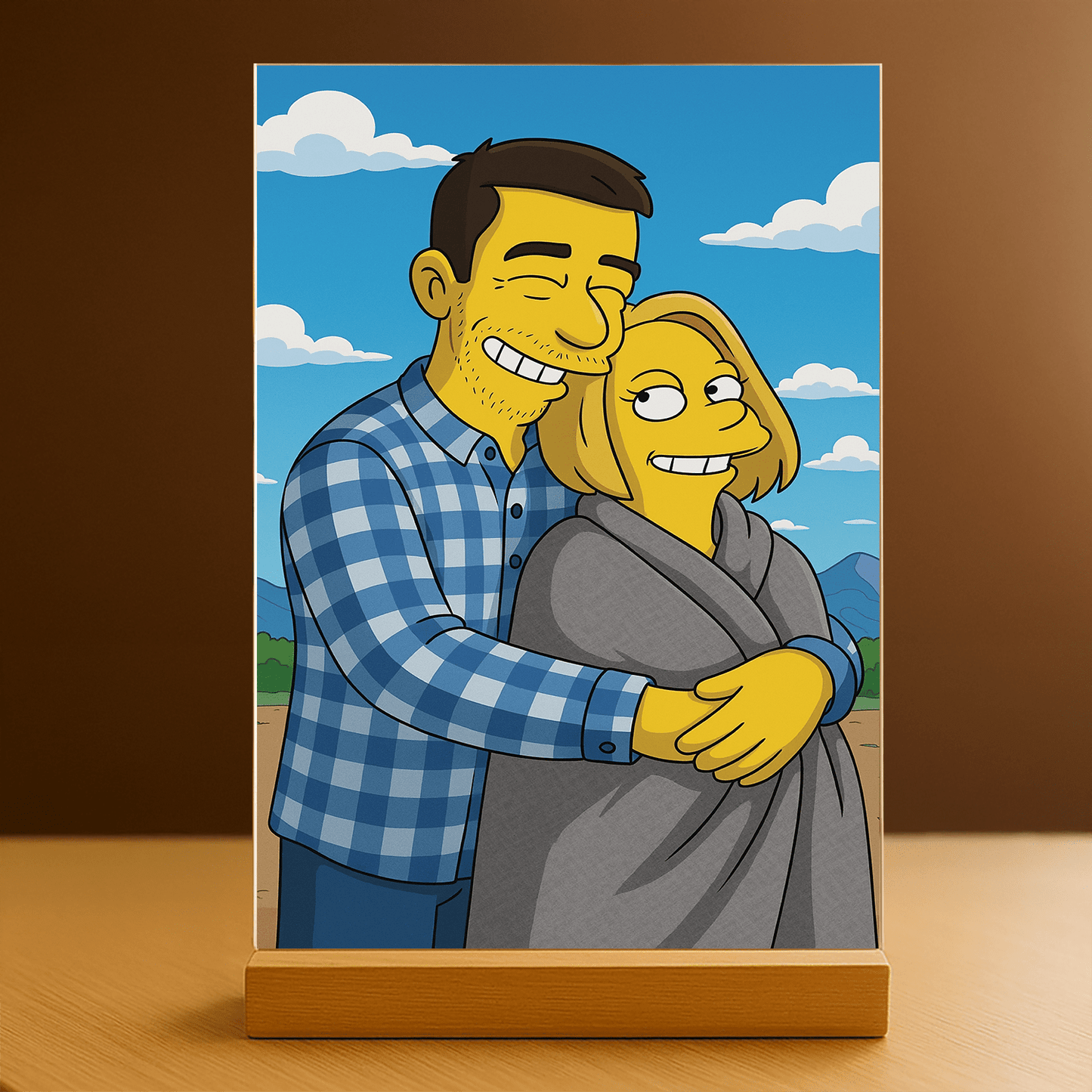 Zakochana para styl amerykańskiej kreskówki - portret na szkle dla pary - Emmygift.pl