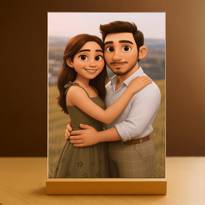 Zakochana para w stylu animacji 3D - portret na szkle akrylowym dla pary - Emmygift.pl