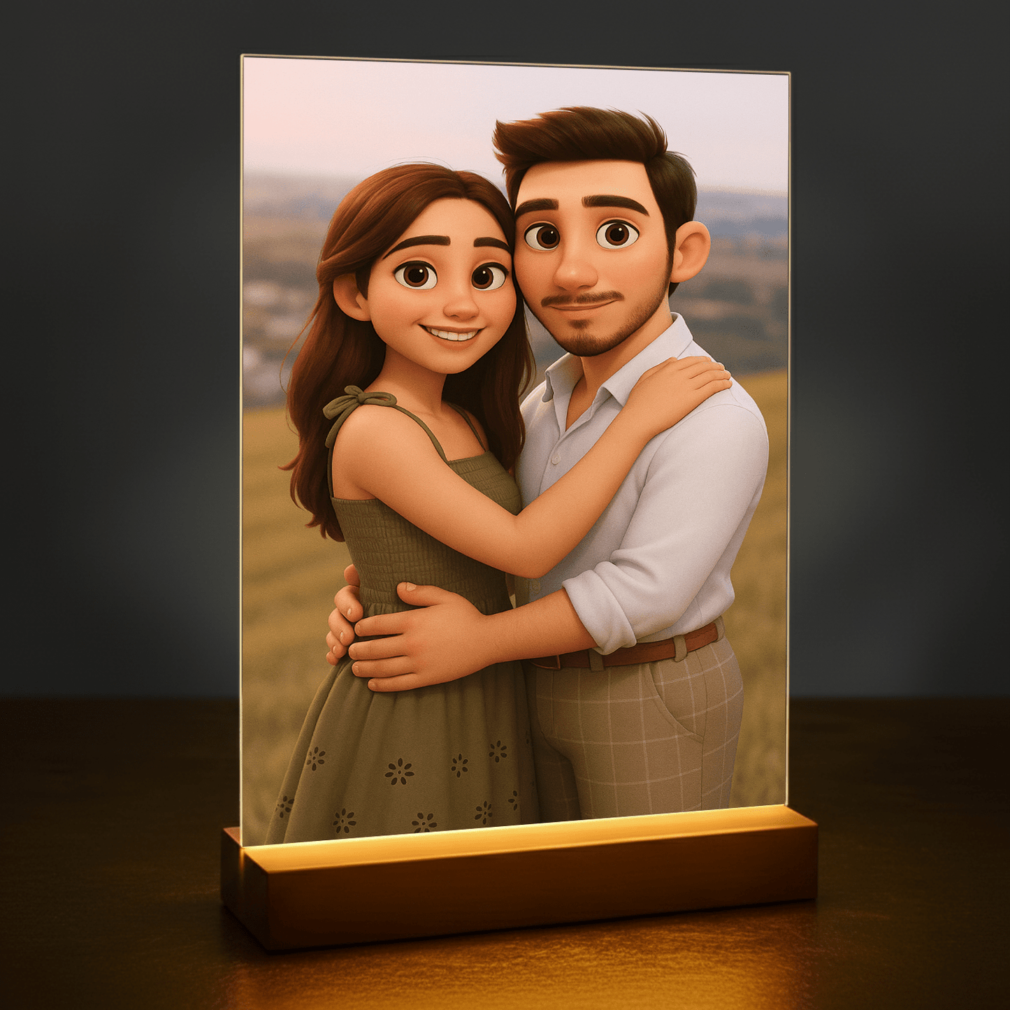 Zakochana para w stylu animacji 3D - portret na szkle akrylowym dla pary - Emmygift.pl