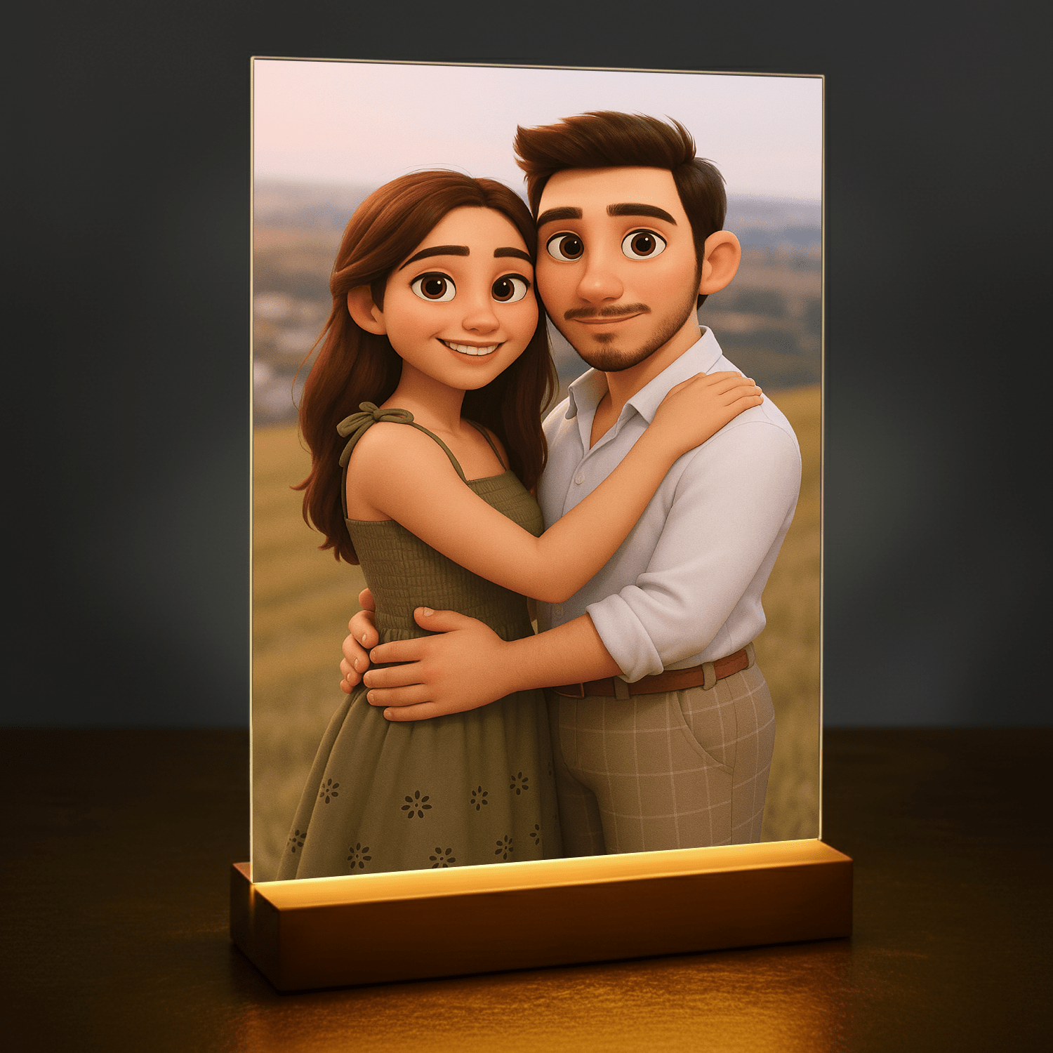 Zakochana para w stylu animacji 3D - portret na szkle akrylowym dla pary - Emmygift.pl