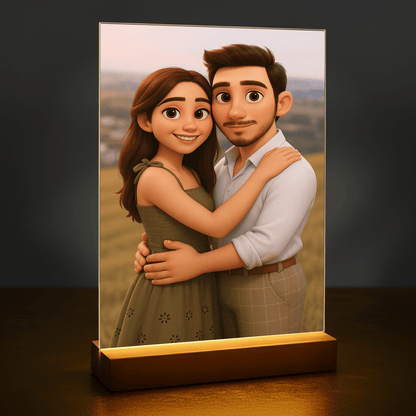 Zakochana para w stylu animacji 3D - portret na szkle akrylowym dla pary - Emmygift.pl
