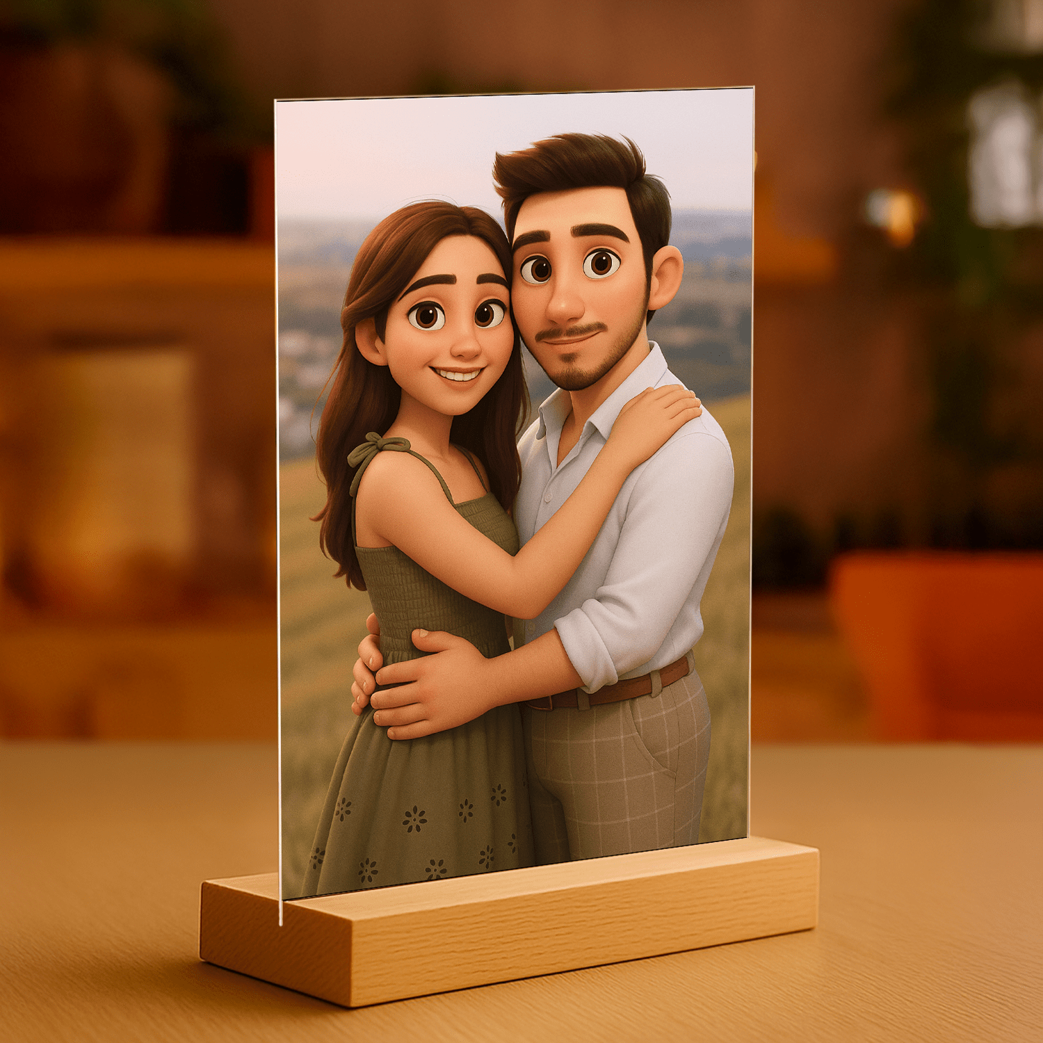 Zakochana para w stylu animacji 3D - portret na szkle akrylowym dla pary - Emmygift.pl