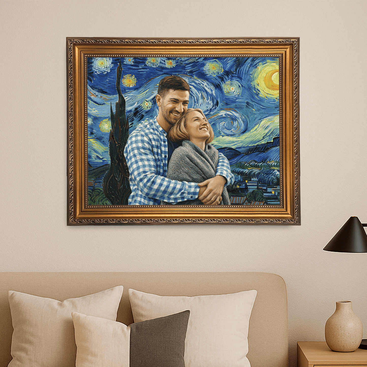Zakochani na tle gwieździstego nieba - portret na płótnie dla pary - Emmygift.pl