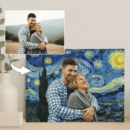 Zakochani na tle gwieździstego nieba - portret na płótnie dla pary - Emmygift.pl