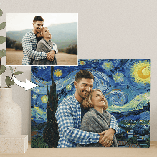 Zakochani na tle gwieździstego nieba - portret na płótnie dla pary - Emmygift.pl