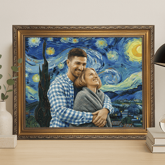 Zakochani na tle gwieździstego nieba - portret na płótnie dla pary - Emmygift.pl