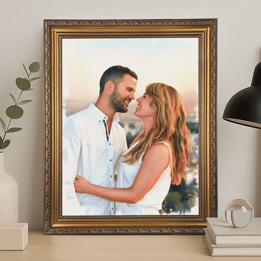 Zakochani na tle zachodu słońca - portret na płótnie dla pary - Emmygift.pl