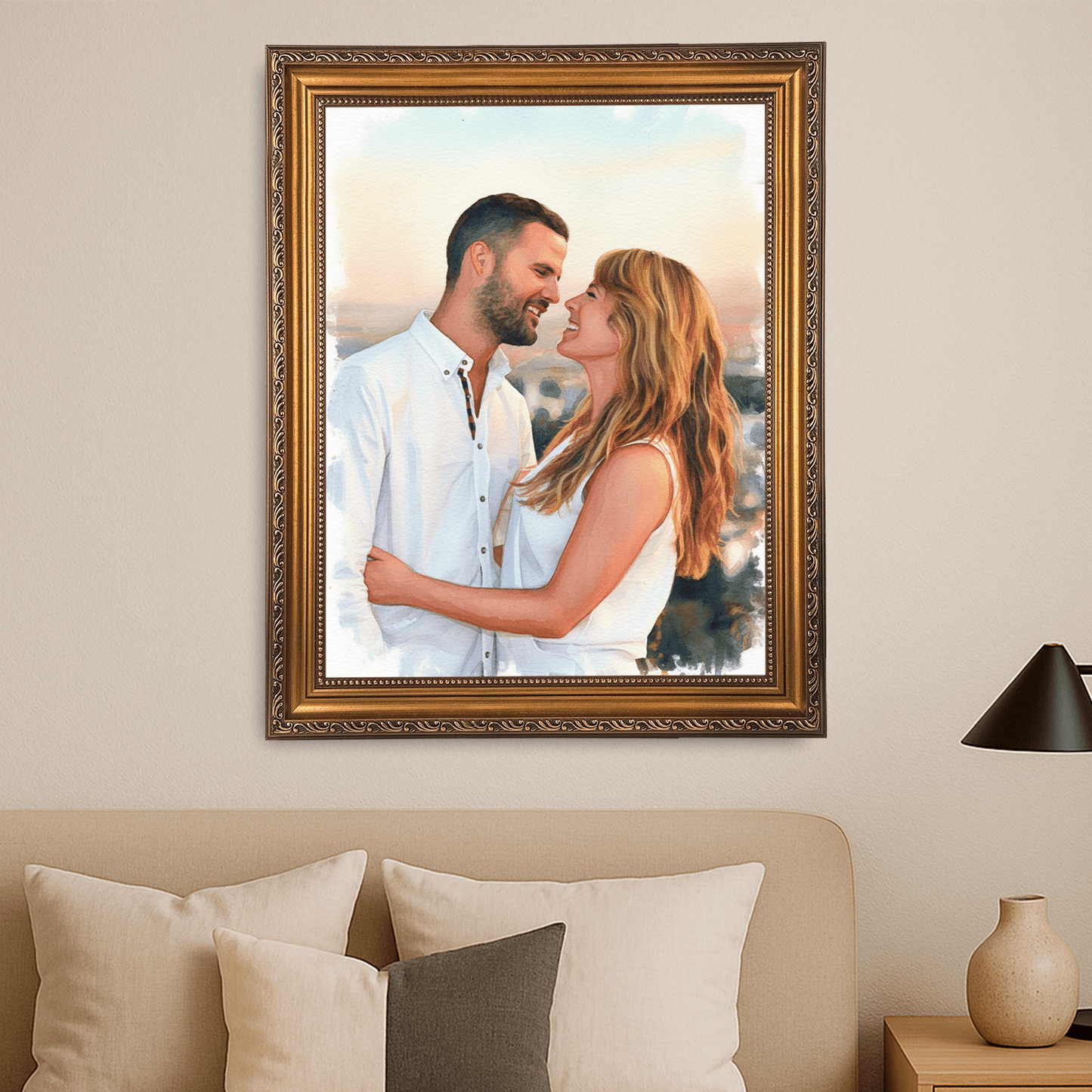 Zakochani na tle zachodu słońca - portret na płótnie dla pary - Emmygift.pl
