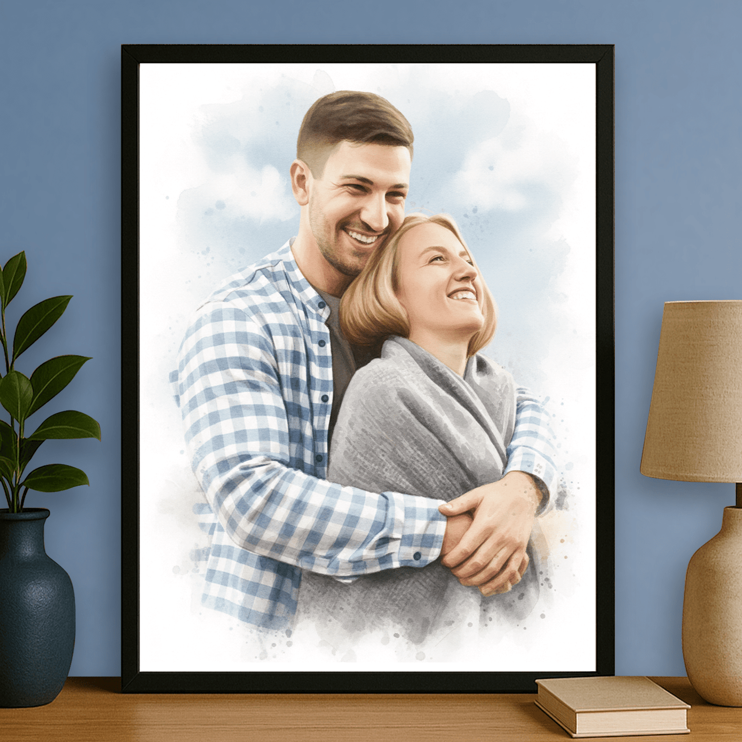 Zakochani w stylu akwareli - portret na plakacie dla pary - Emmygift.pl