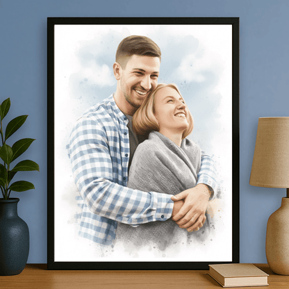 Zakochani w stylu akwareli - portret na plakacie dla pary - Emmygift.pl