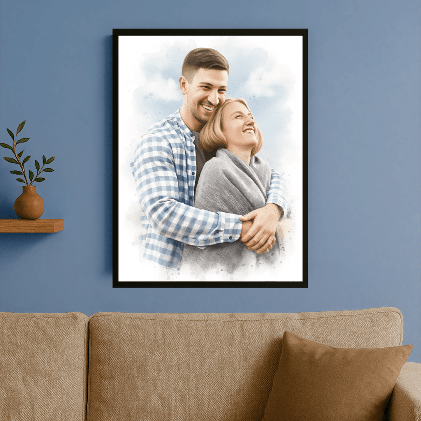 Zakochani w stylu akwareli - portret na plakacie dla pary - Emmygift.pl