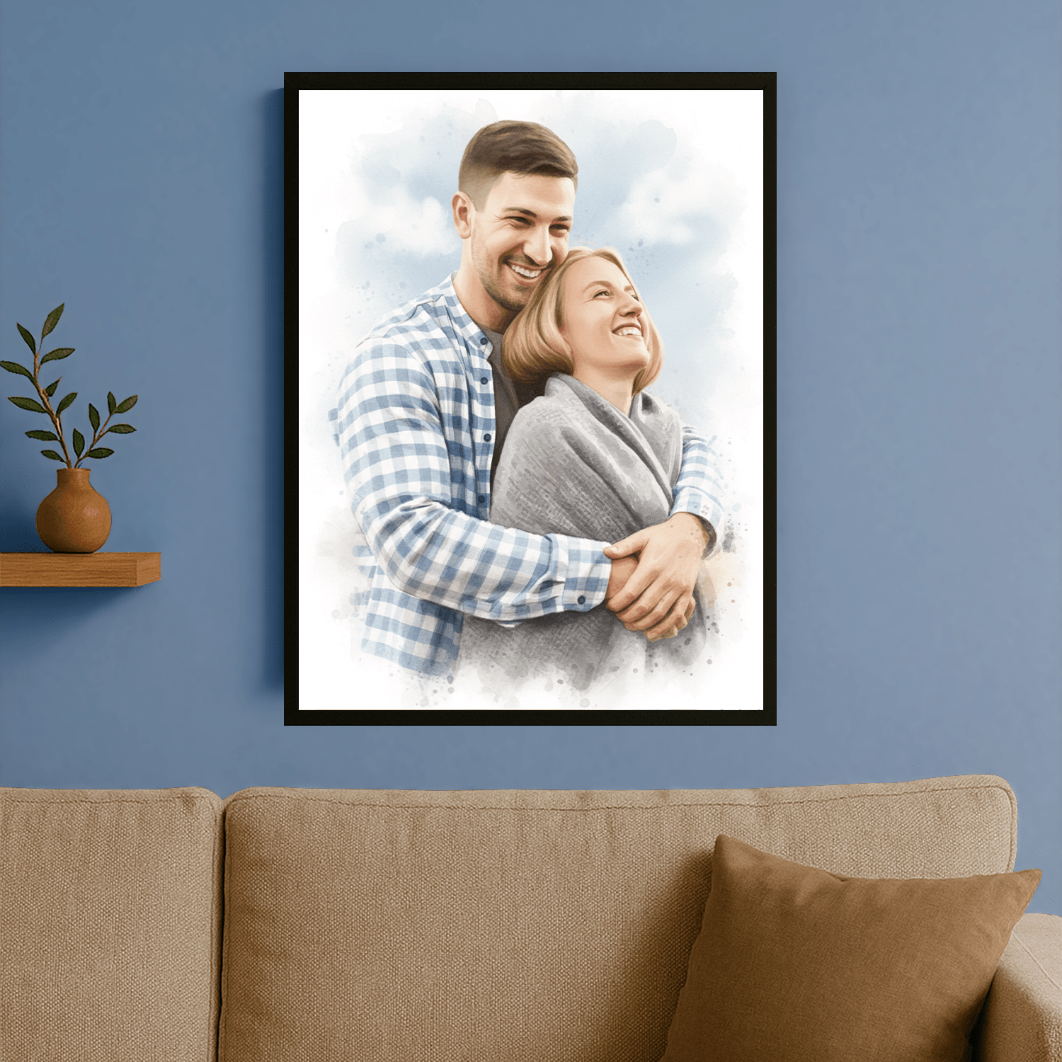 Zakochani w stylu akwareli - portret na plakacie dla pary - Emmygift.pl
