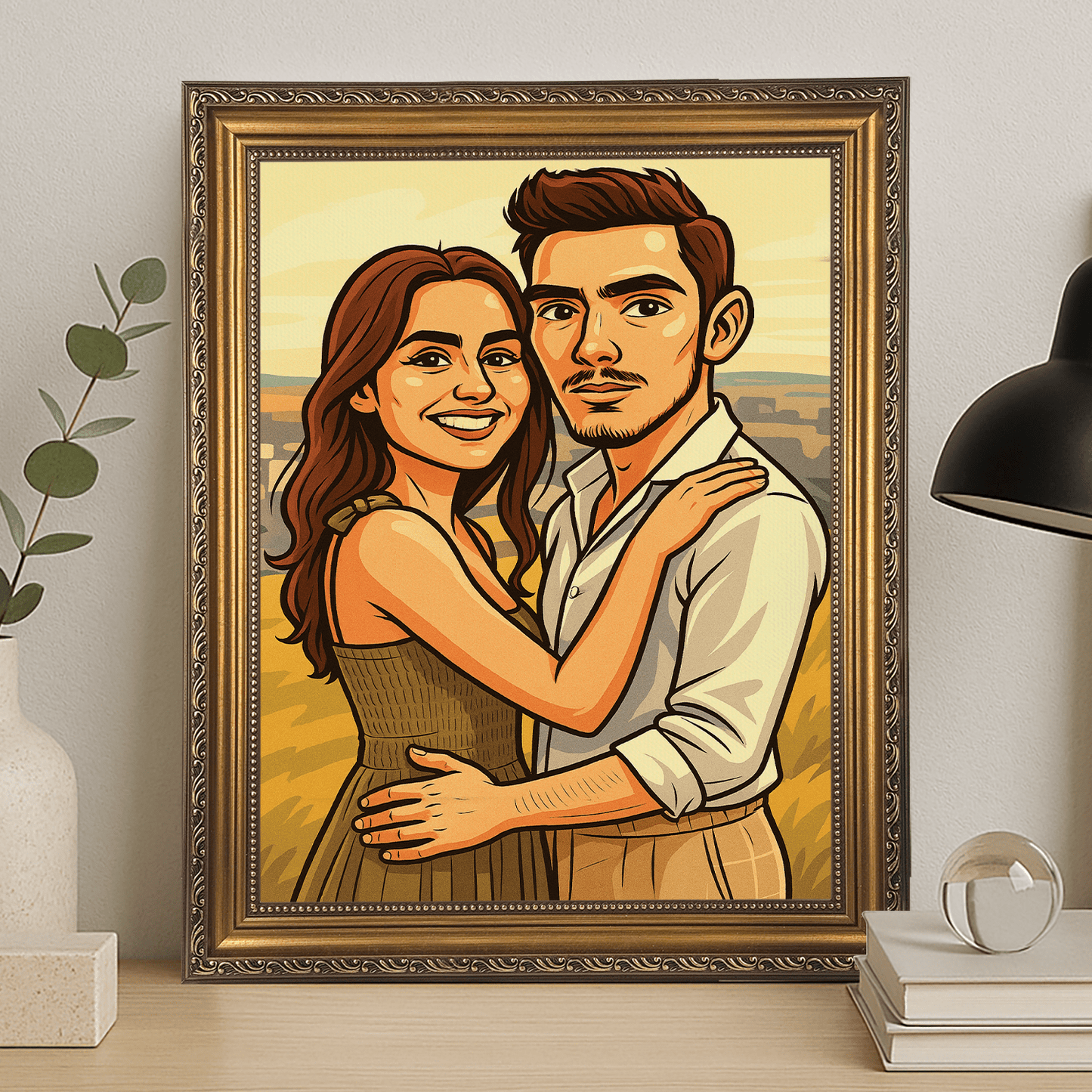 Zakochani w stylu kreskówkowego realizmu - portret na płótnie dla pary - Emmygift.pl