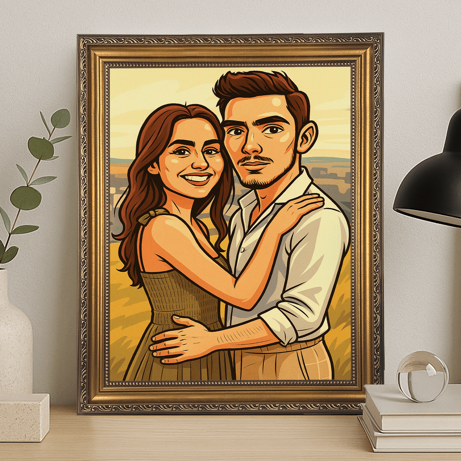 Zakochani w stylu kreskówkowego realizmu - portret na płótnie dla pary - Emmygift.pl