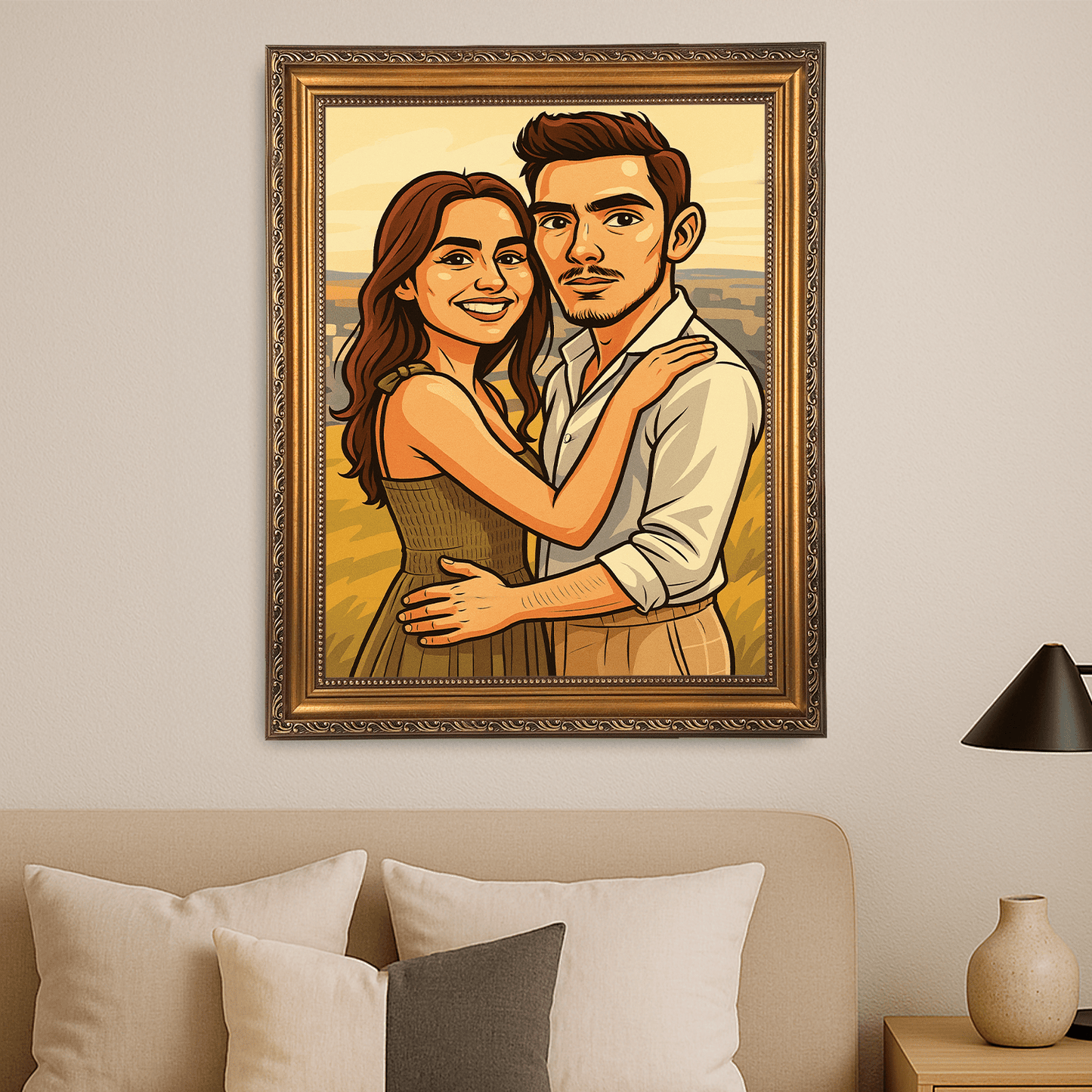 Zakochani w stylu kreskówkowego realizmu - portret na płótnie dla pary - Emmygift.pl