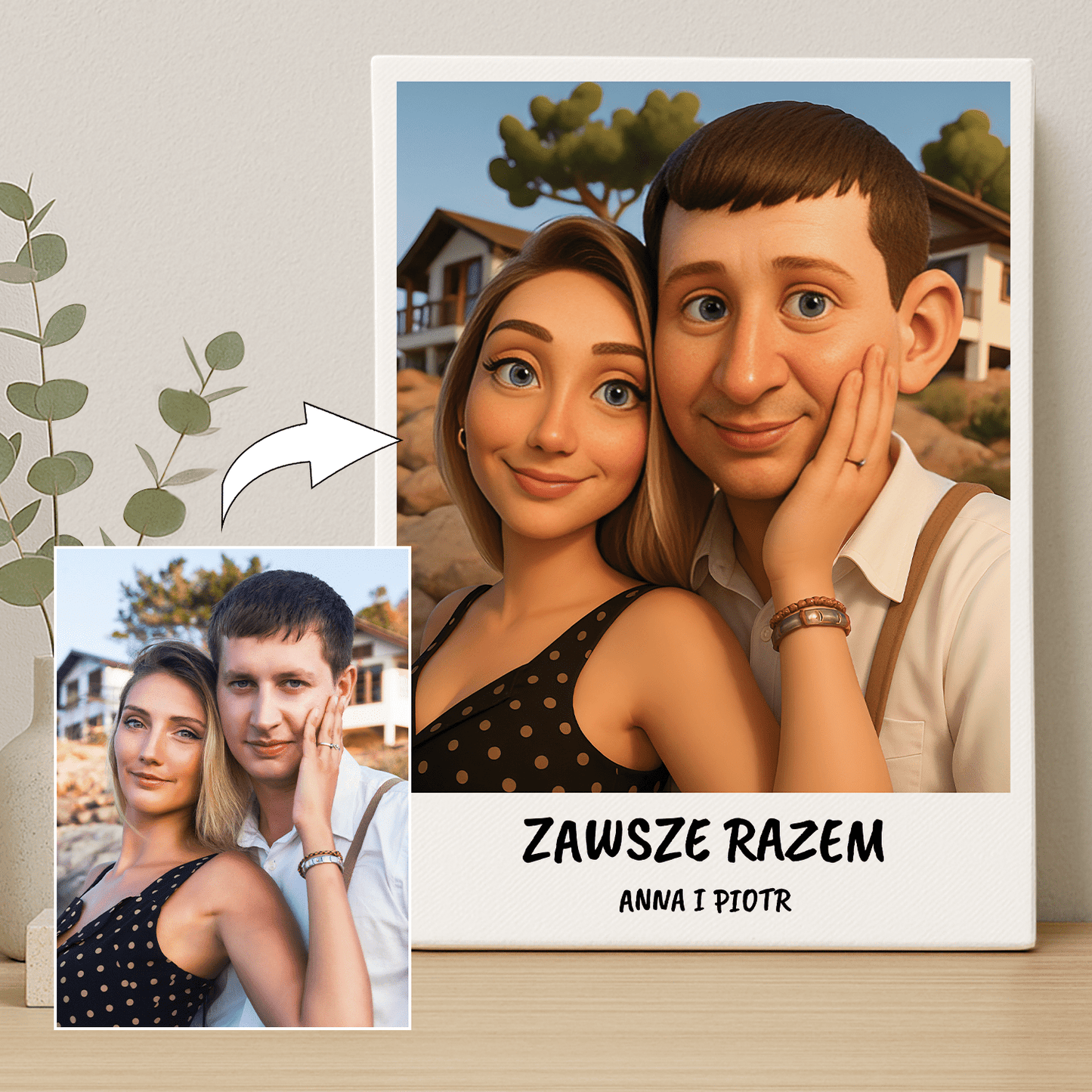 Zakochani zawsze razem - portret na płótnie dla pary - Emmygift.pl